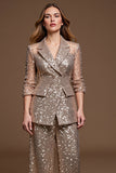 Sequin Golden 2-Piece Notched Lapel Work Suit