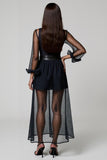 Navy A Line V-Neck Tulle Cocktail Dress with Long Sleeves
