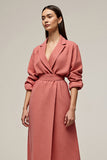 Coral A Line Notched Lapel Midi Work Dress