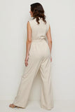 V-Neck Ivory Long Sheath Work Jumpsuits