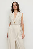 V-Neck Ivory Long Sheath Work Jumpsuits