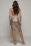 Sparkly Golden Spaghetti Straps Cocktail Dress with Sequins