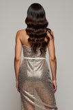 Sparkly Golden Spaghetti Straps Cocktail Dress with Sequins