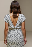 Floral White Blue V-Neck Printed Wedding Guest Dress