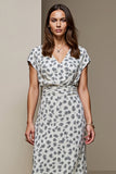 Floral White Blue V-Neck Printed Wedding Guest Dress