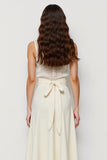 Illusion Neck A Line White Midi Work Dress with Sash