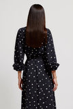 Black Ruched White Polka Dots Wedding Guest Dress with Slit