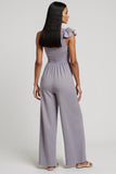 One Shoulder Grey Purple Work Jumpsuits with 3D Flowers
