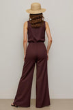 Coffee Lapel Neck Slim Fit Work Jumpsuits