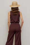 Coffee Lapel Neck Slim Fit Work Jumpsuits