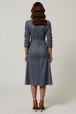 Sparkly Grey Blue V Neck Sheath Midi Dress