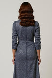Sparkly Grey Blue V Neck Sheath Midi Dress
