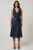 Sparkly Navy V-Neck Cocktail Dress