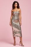 Strapless Sparkly Sheath Golden Party Dress