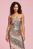 Strapless Sparkly Sheath Golden Party Dress