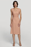 Orange Sheath Grey Green Midi Work Dress