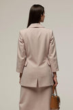 2 Piece Notched Lapel Gery Pink Work Dress with Slit