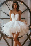 Strapless Ruffled A Line White Homecoming Dress