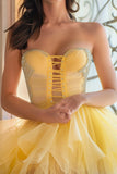 Strapless Yellow A Line Homecoming Dress with Beading