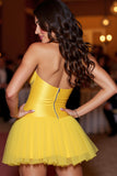 A Line Strapless Yellow Homecoming Dress with Beading