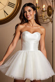 Strapless White A Line Tulle Short Homecoming Dress