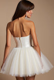 Strapless White A Line Tulle Short Homecoming Dress