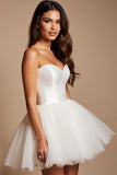 Strapless White A Line Tulle Short Homecoming Dress