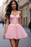 Appliqued Corset A Line Pink Homecoming Dress