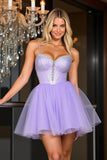 Beaded Purple Spaghetti Straps A Line Homecoming Dress