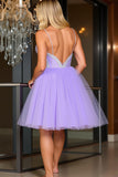 Beaded Purple Spaghetti Straps A Line Homecoming Dress