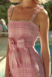 Pink Beaded Tweed Mini Dress with Bow