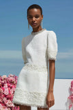 White A Line Round Neck Mini Dress with Beading