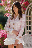 Light Pink Long Sleeve V Neck Ruffled Mini Dress