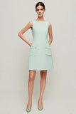 A Line Green Bateau Neck Mini Dress