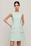 A Line Green Bateau Neck Mini Dress