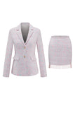 Light Pink 2-Piece Tweed Notched Lapel Mini Skirt Suit