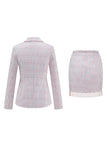 Light Pink 2-Piece Tweed Notched Lapel Mini Skirt Suit