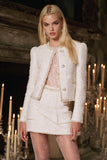 A Line White 2-Piece Long Sleeve Tweed Skirt Set