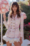 Light Pink Ruffled Tweed V-Neck Mini Dress