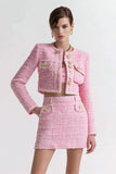 Pink 2-Piece Long Sleeve Tweed Mini Dress