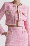 Pink 2-Piece Long Sleeve Tweed Mini Dress