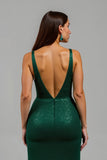 Mermaid Dark Green V-Neck Holiday Dress with Slit