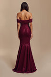 Sparkly Mermaid Burgundy Off The Shoulder Formal Dress with 3D Flowers