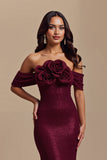 Sparkly Mermaid Burgundy Off The Shoulder Formal Dress with 3D Flowers