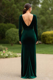 Velvet Sheath Dark Green Long Formal Dress with Slit