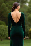 Velvet Sheath Dark Green Long Formal Dress with Slit