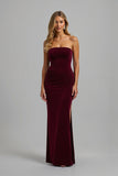 Strapless Burgundy Mermaid Velvet Formal Dress