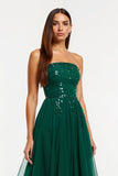 Strapless Dark Green A Line Long Formal Dress