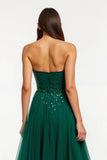 Strapless Dark Green A Line Long Formal Dress