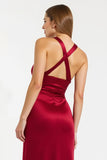 Burgundy Halter Long Formal Dress with Slit
